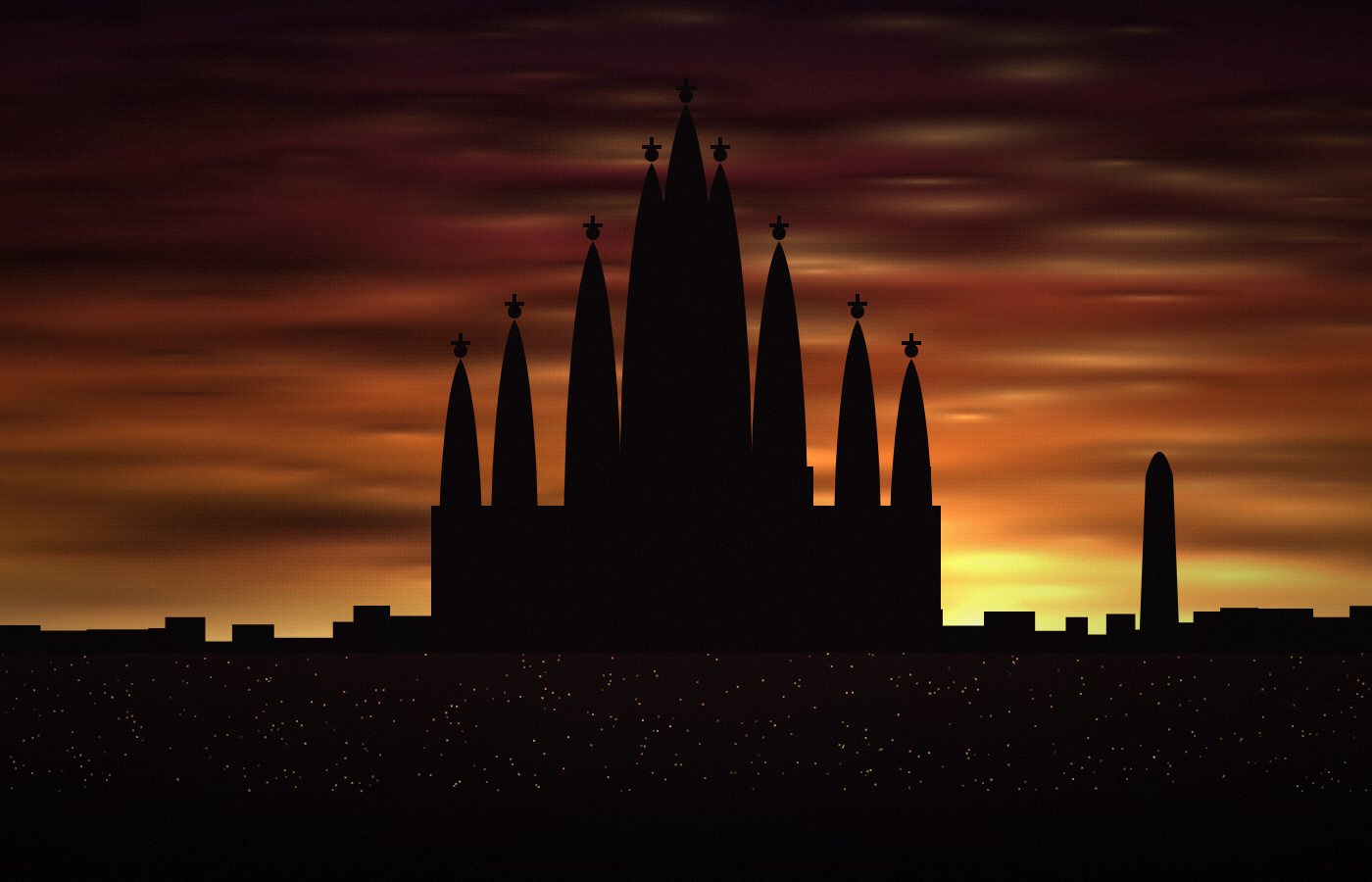 Barcelona skyline at golden hour